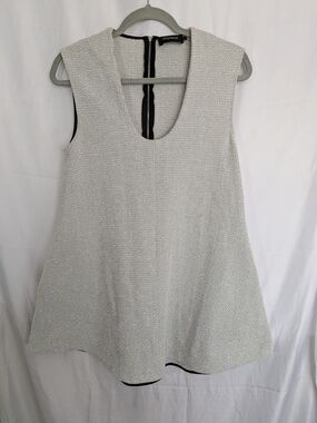 PFEIFFER Australian Designer Plunge Deep V Scoop Tweed Grid Mini Dress Tunic S